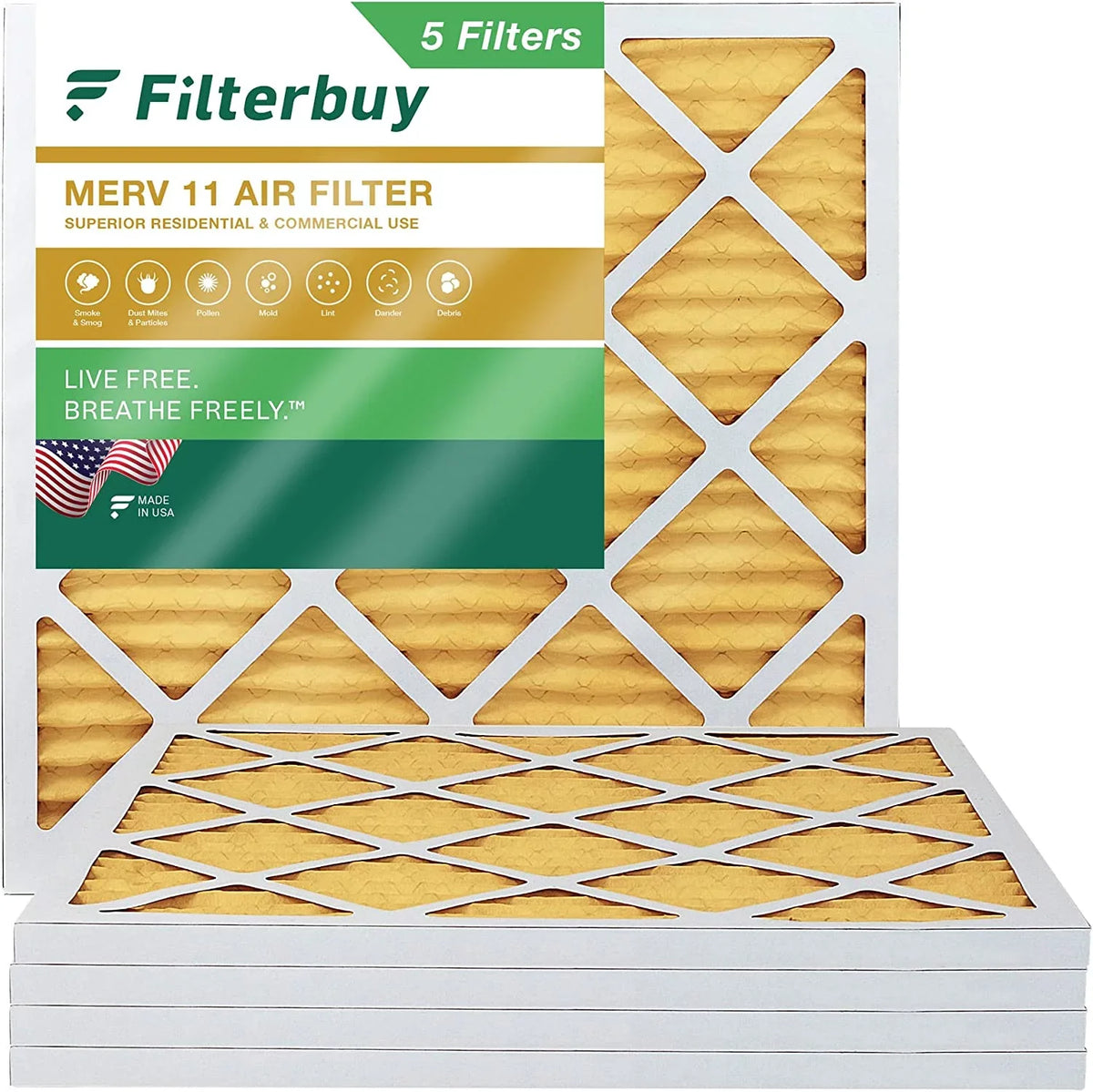 Filterbuy Air Filters 11 (5-Pack) Furnace Pleated 20x20x1