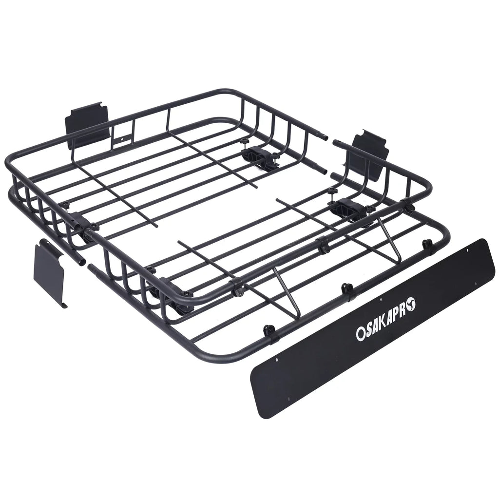 Black Steel Roof Mount Steel Carrier Rooftop Top Cargo 43" Basket Universal Fit Climaticproof Heavy-Duty Rack -