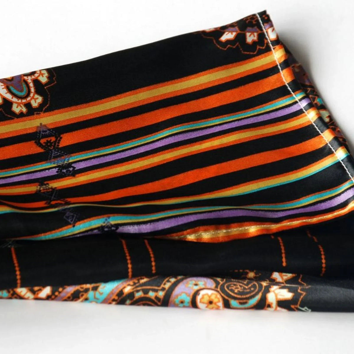 Scarf/Wrap/Shawl(Large) Design Soft Fashion Chic & Blancho Black Paisley Stripes Silk