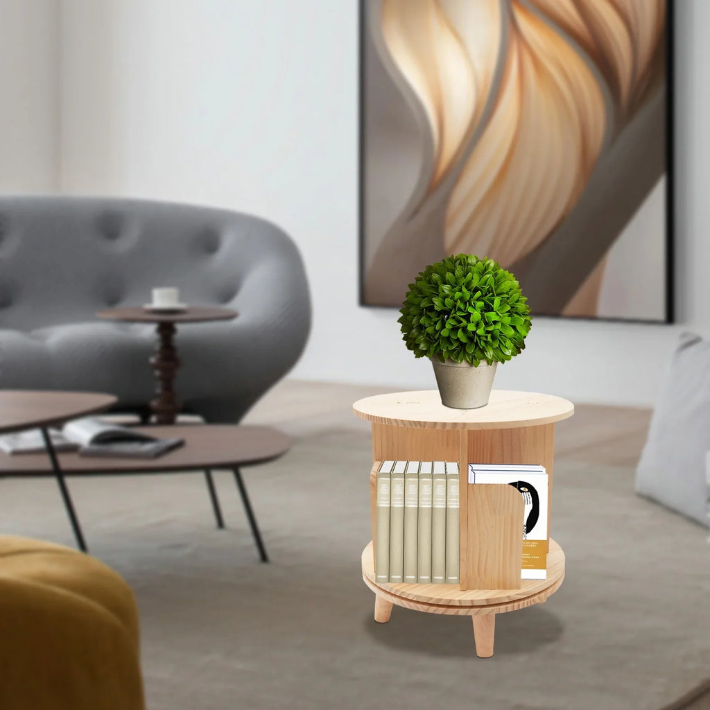 Bookshelf Bedside Standing Wooden Organizer Table Rack Stand Bookcase Floor Storage Rotating Night