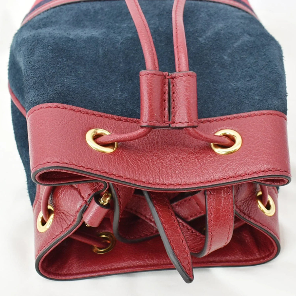 Bag Blue Pre-owned Leather Suede Trimmed 550620 Ophidia Bucket Mini