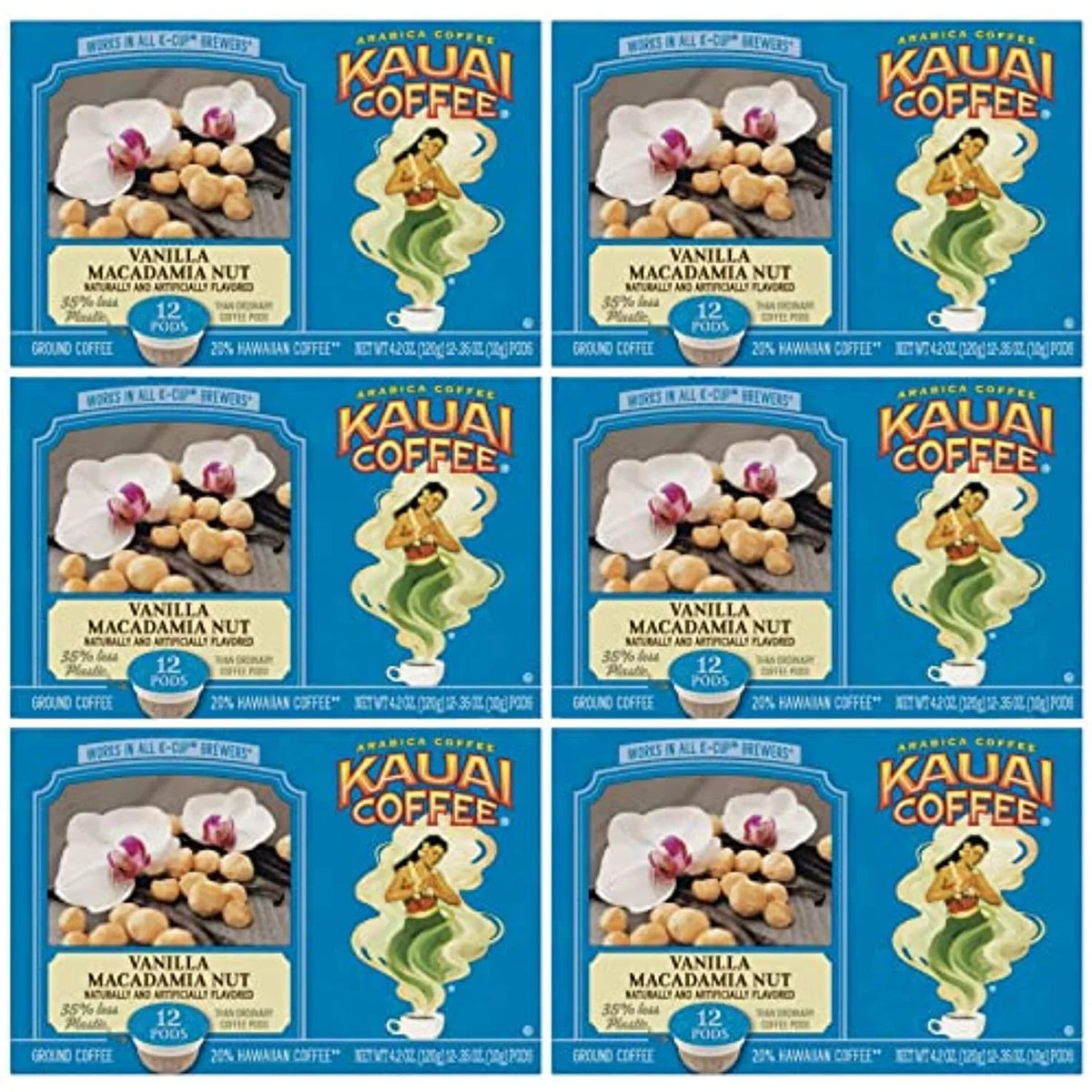 Kauai Single Macadamia Serve Pods (Vanilla 72 Nut, Cups Count) Coffee
