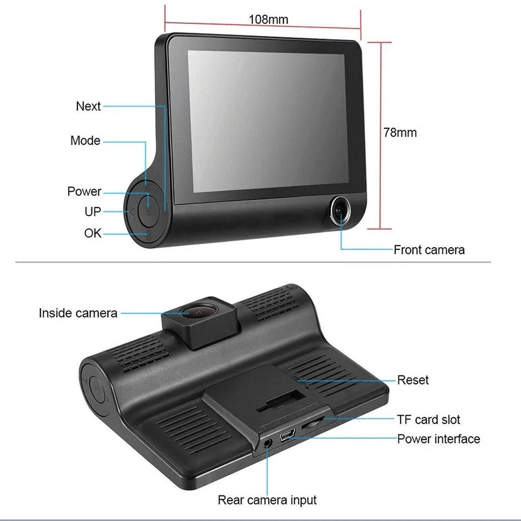 4" Rearview 3 Dash Video 1080P Recorder Cam Car G-sensor Lens Camera