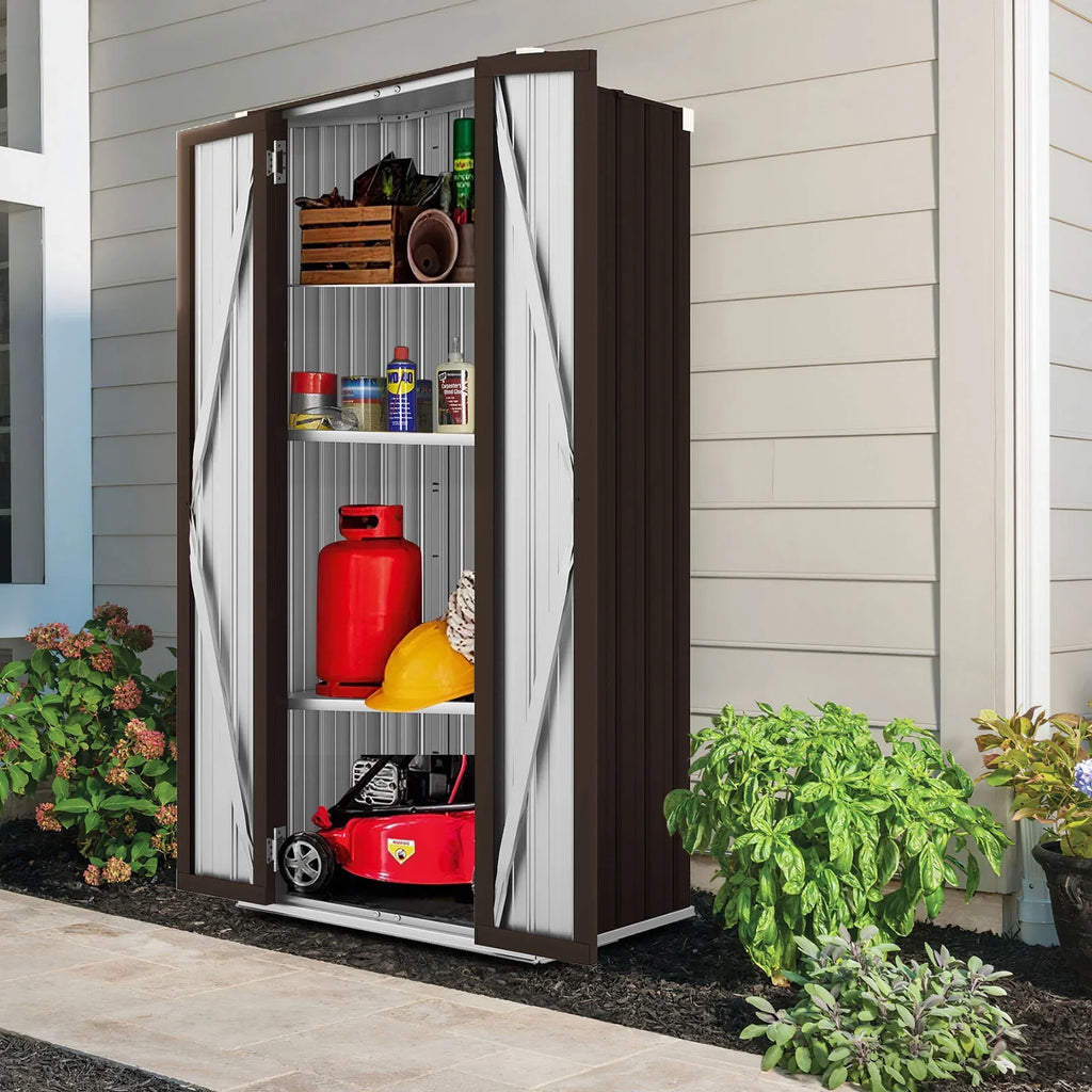Metal Indoor for Garage& Shed Brown Cabinet Doors Outdoor/ Organizer Storage with Garden 70" in and Storage Shelves