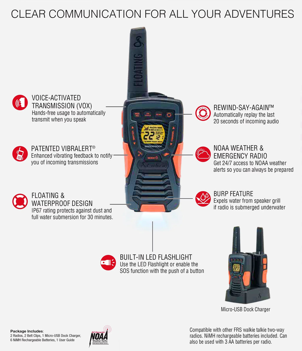 Talkies ACXT1037R- 37-mile (2-Pack) Two-Way Cobra Range Radios Rechargeable Walkie Floating, -