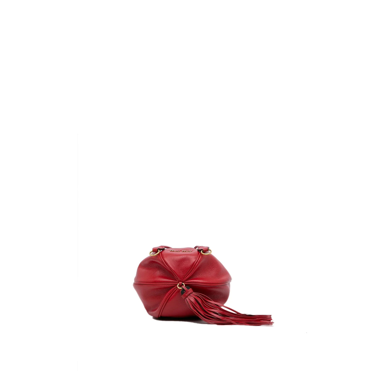 Miu Unisex Bucket Leather Accent Bag Pre-Owned (Good) Red Calf Tassel DrawstringBag Authenticated Miu