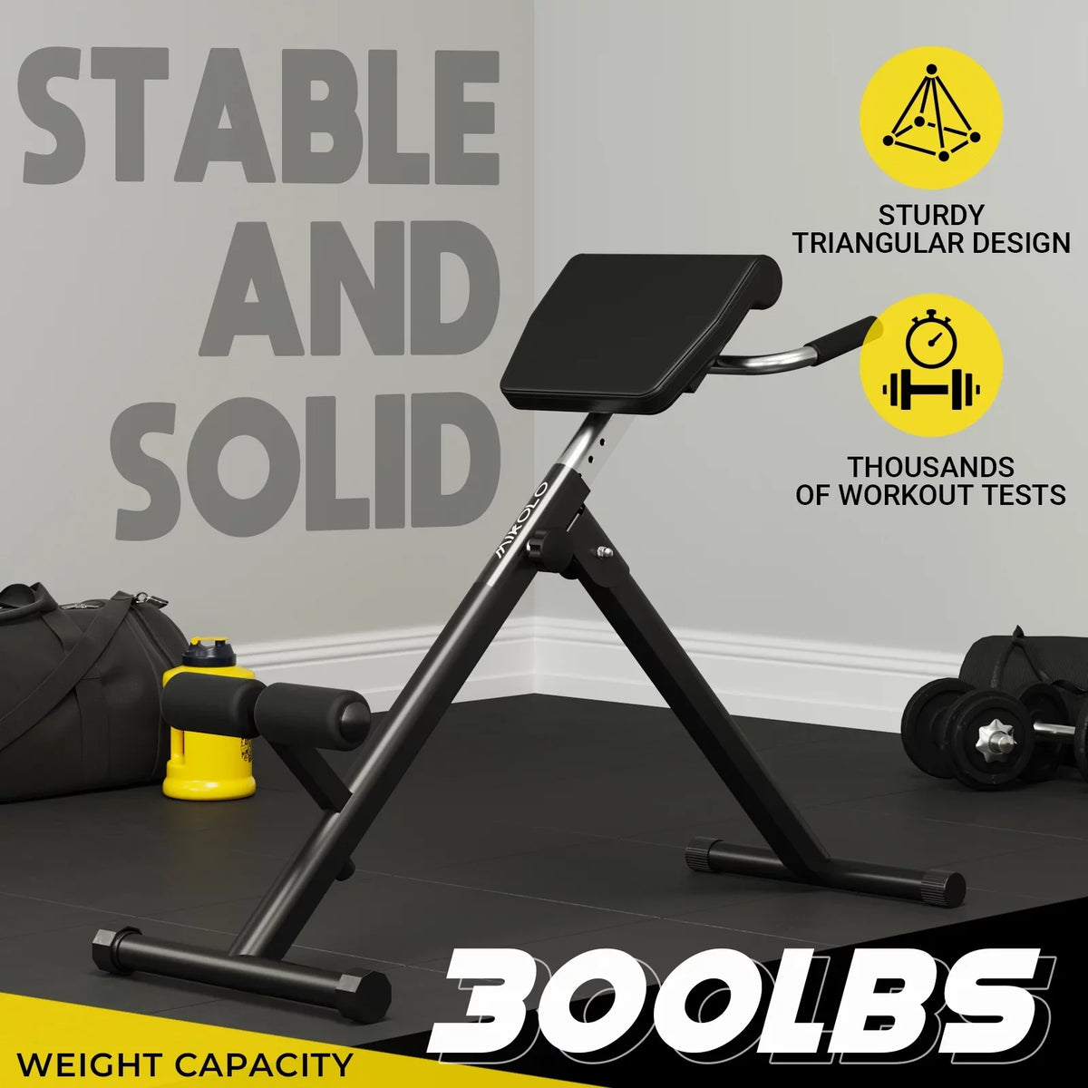 Exercise Adjustable Foldable Chair, Training. Roman Mikolo with Heights 9 Hyperextension Bench Capacity, for Strength 300LBS