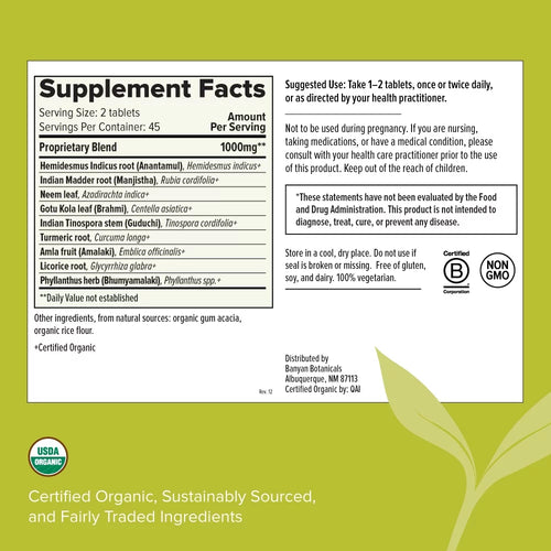 '- Supplement 90 Radiant, Skin Organic Flawless Botanicals for - Certified Tablets Healthy Daily Skin* - Banyan