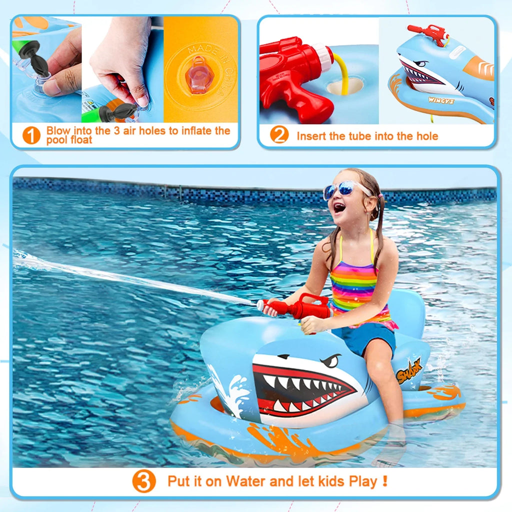 Ride-on Boys Pool Toys Pool Kid Kids,Shark Floats Age 3-12 Pool Moisturepistol Girls for with for Game