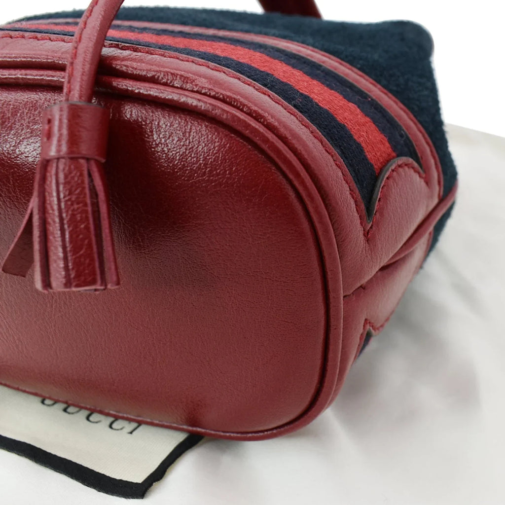 Bag Blue Pre-owned Leather Suede Trimmed 550620 Ophidia Bucket Mini