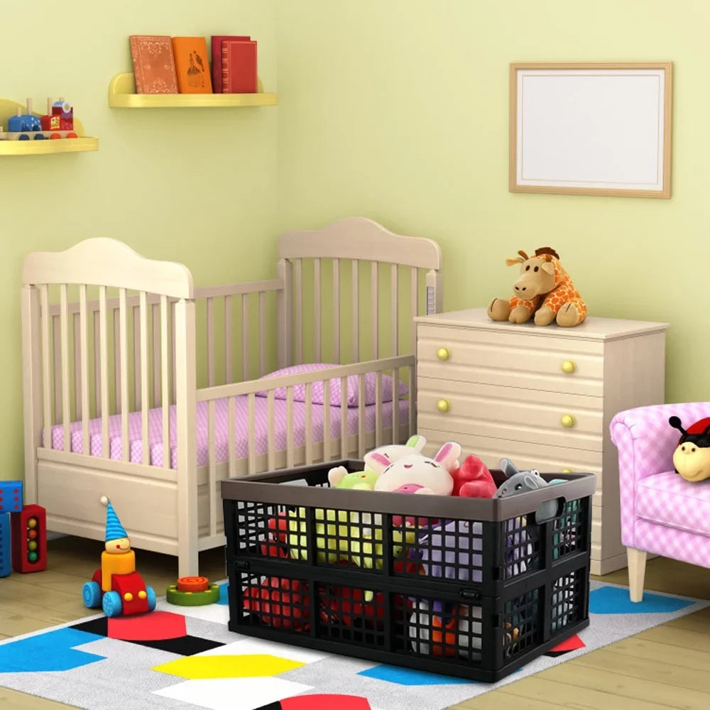 3-Pack Storage Morcte Stacking Folding 42 Collapsible Crates, Storage Plastic L Basket,