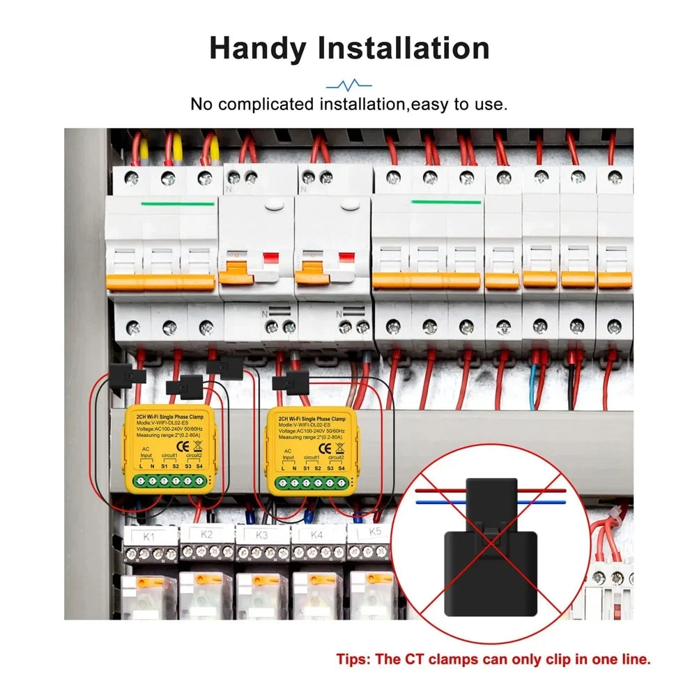 Clamp 80a 80a Smart Automatic Meter Phase Clamp regulator,Statistics Current 100-240v Solar Consumption Meter 50/60hz Wifi 2. Smart voltage Solar Andoer Clamp Solar