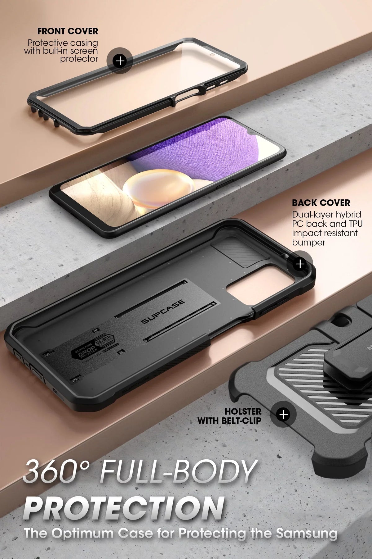 for 4G Full-Body Kickstand with (Black) Designed Rugged Series Galaxy Pro Fit 5G Protector A32 Screen Samsung Case Built-in Holster Beetle [Not Version], Case & Unicorn