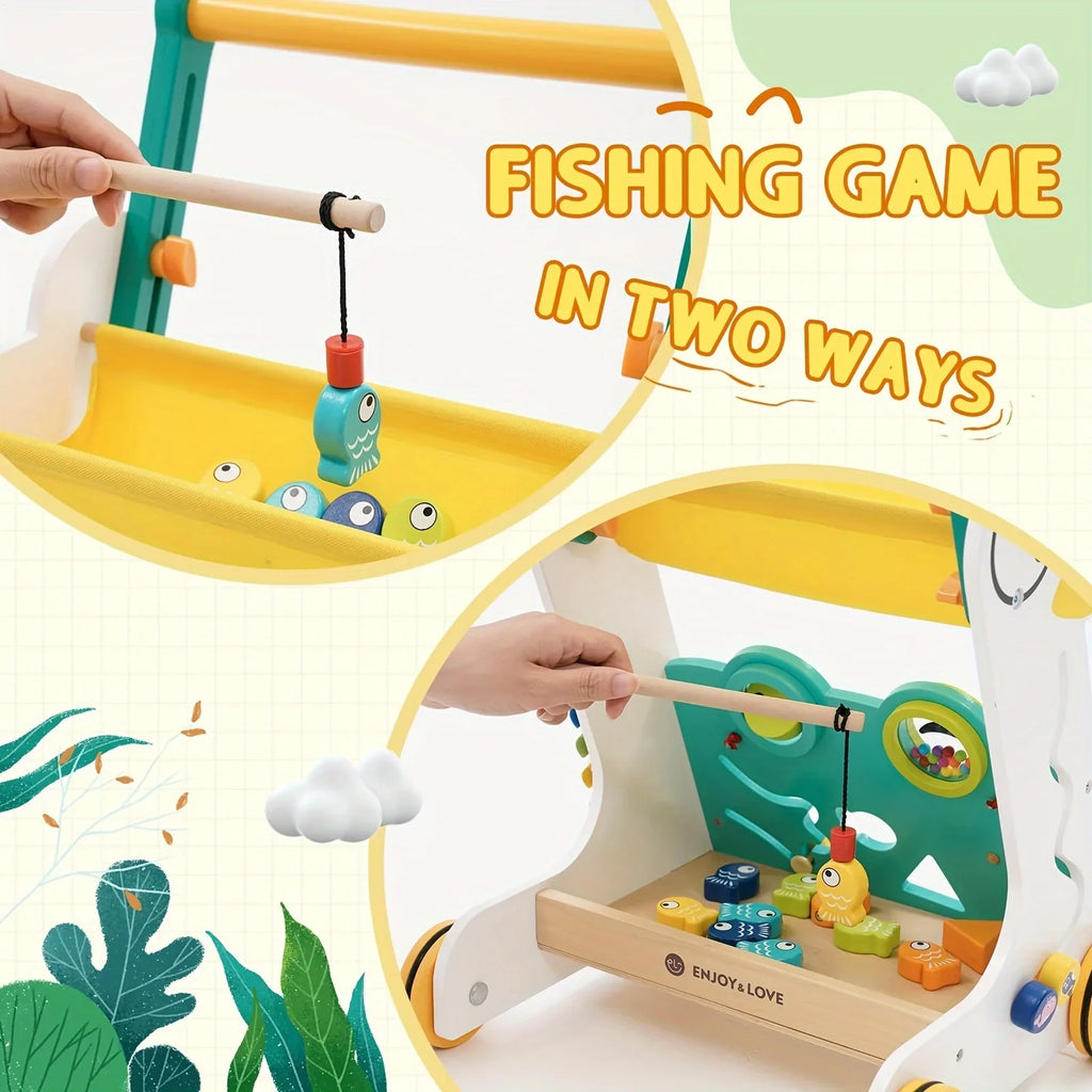 Multiple for Baby Learning Baby Infants Kids Activity Push Toddler Walker Along Toy Entertainment Sit-to-Stand Wooden Boys Push Walker Girls Trolley Sorter Shape with Fishing Center Xylophone