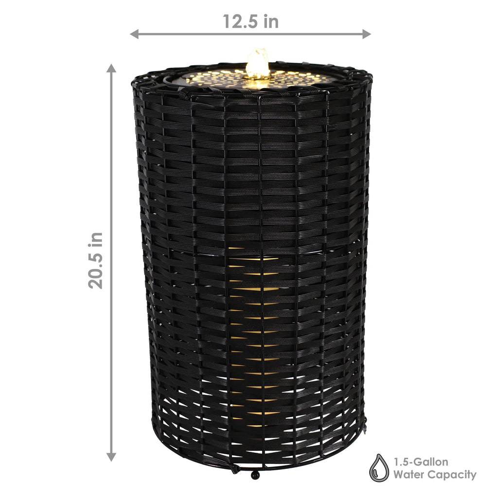 with Cylinder Plastic Wicker - Fountain Sunnydaze Lights 20.5"
