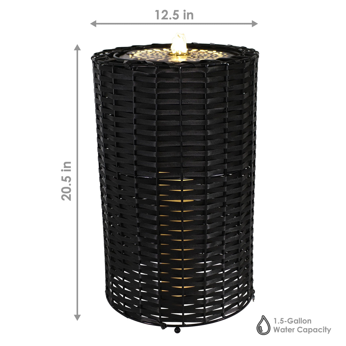 with Cylinder Plastic Wicker - Fountain Sunnydaze Lights 20.5"