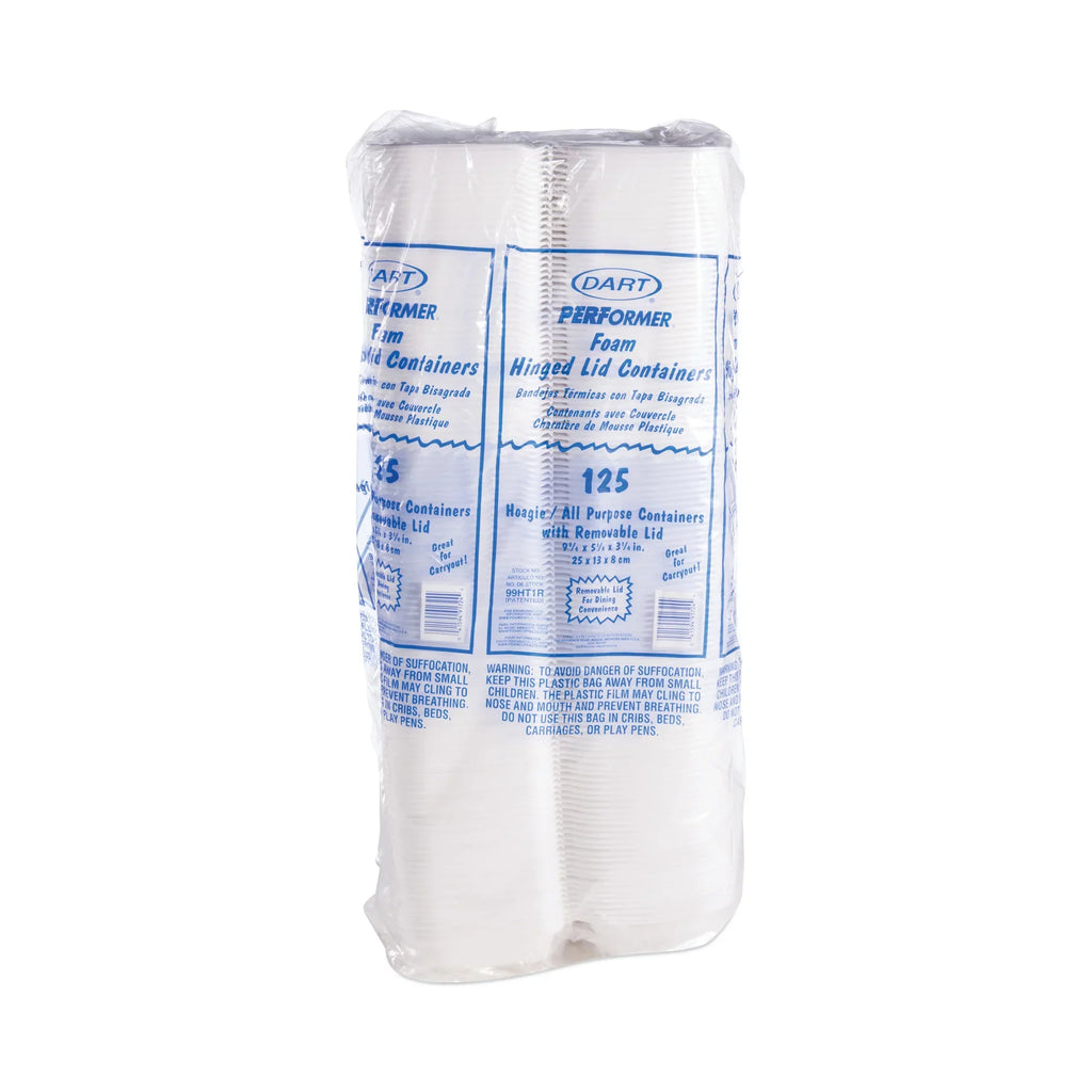 4 Lid with White, Container Hoagie 3.3, Foam -DCC99HT1R Lid, Container, 125/Bag, x Hinged x Bags/Carton Dart Removable 5.3 9.8