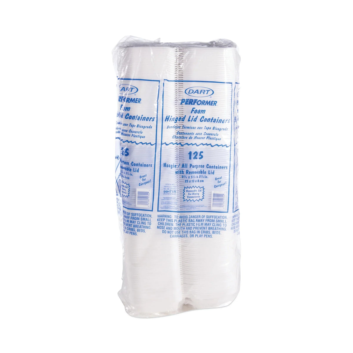 4 Lid with White, Container Hoagie 3.3, Foam -DCC99HT1R Lid, Container, 125/Bag, x Hinged x Bags/Carton Dart Removable 5.3 9.8