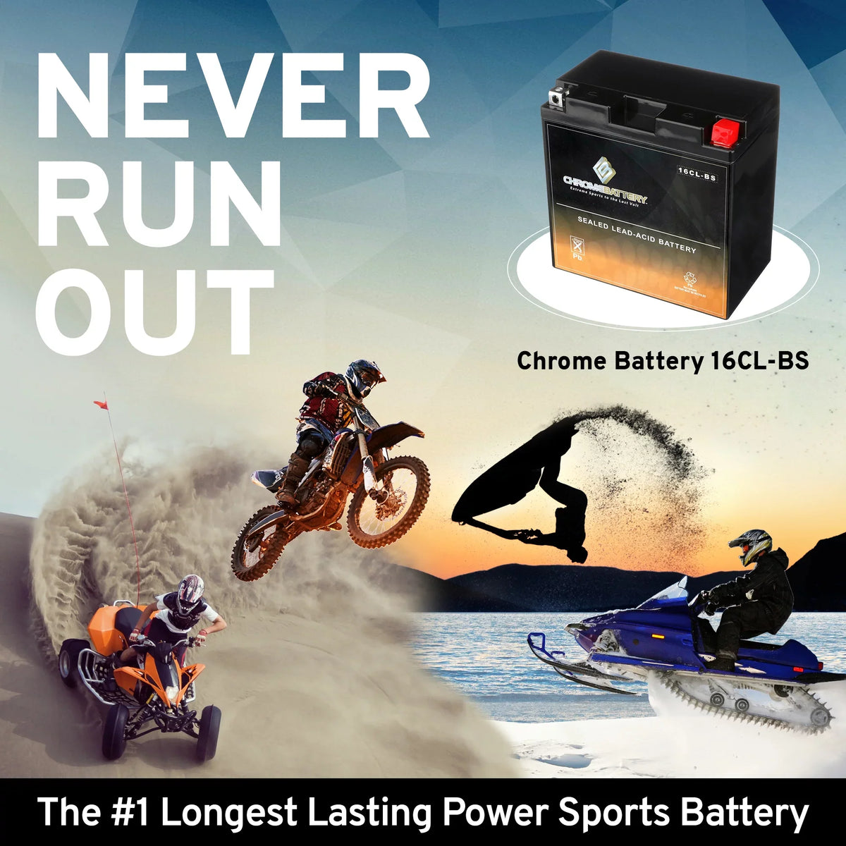 Battery Battery Yb16cl-bs Jet Sc Jl650 for Ski Chrome Cc Kawasaki 91-'95