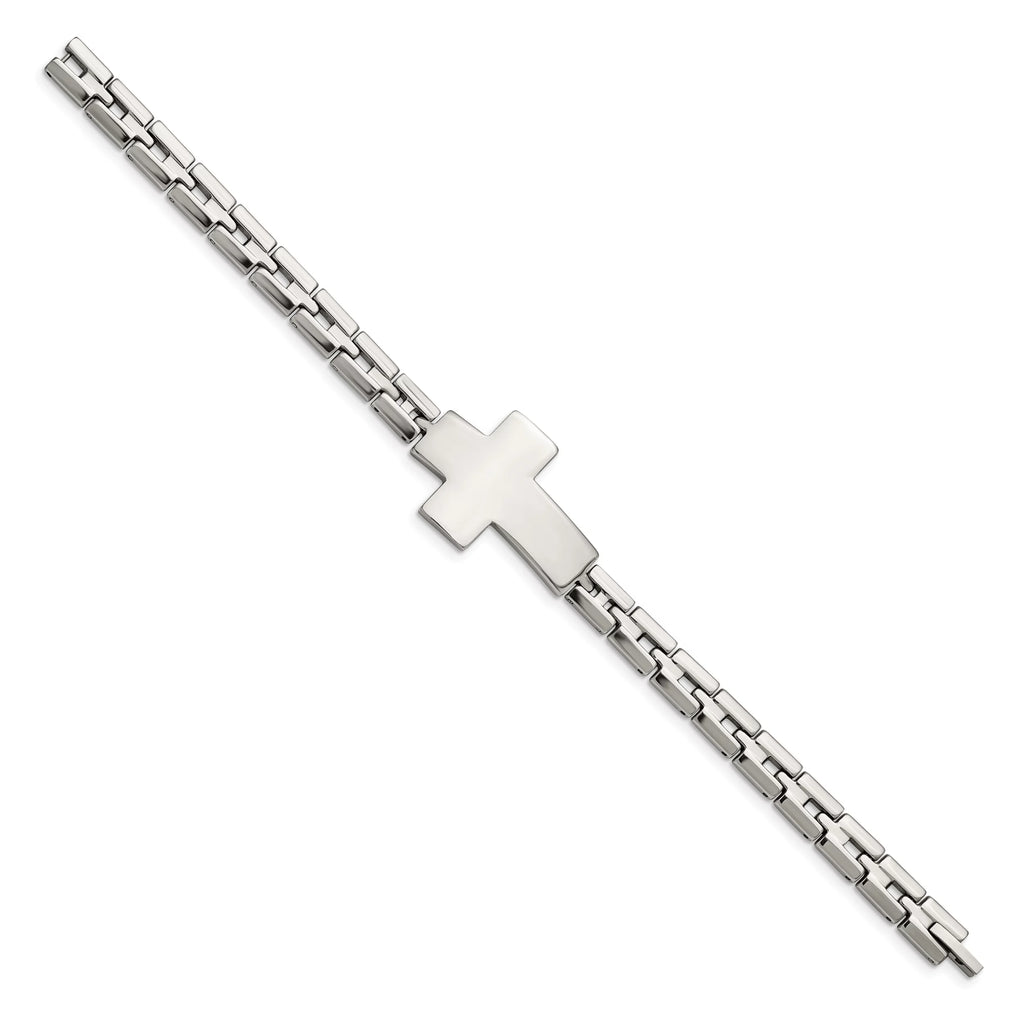 Link Inch Steel Stainless Primal Polished Bracelet Steel Cross 8