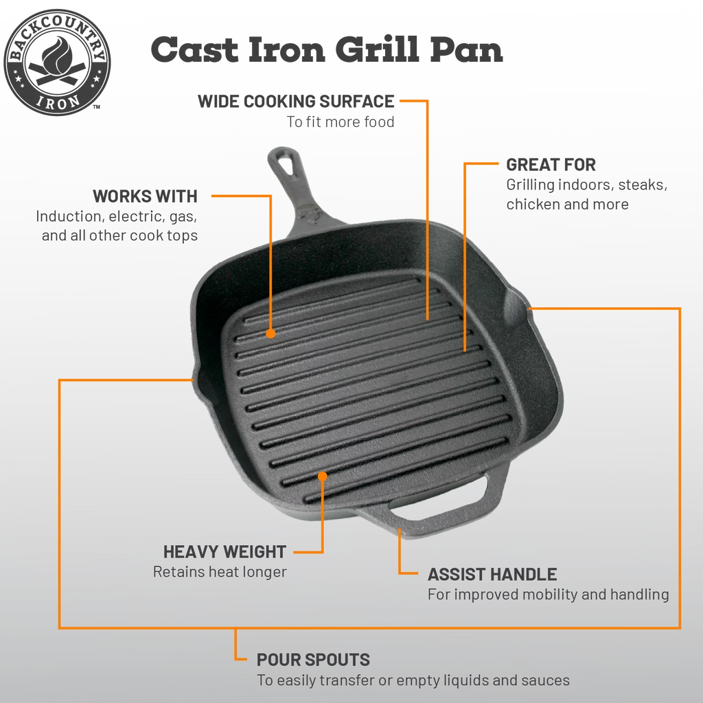 Medium Square Cast Grill Iron Inch 8 Pre-Seasoned Backcountry Pan Iron