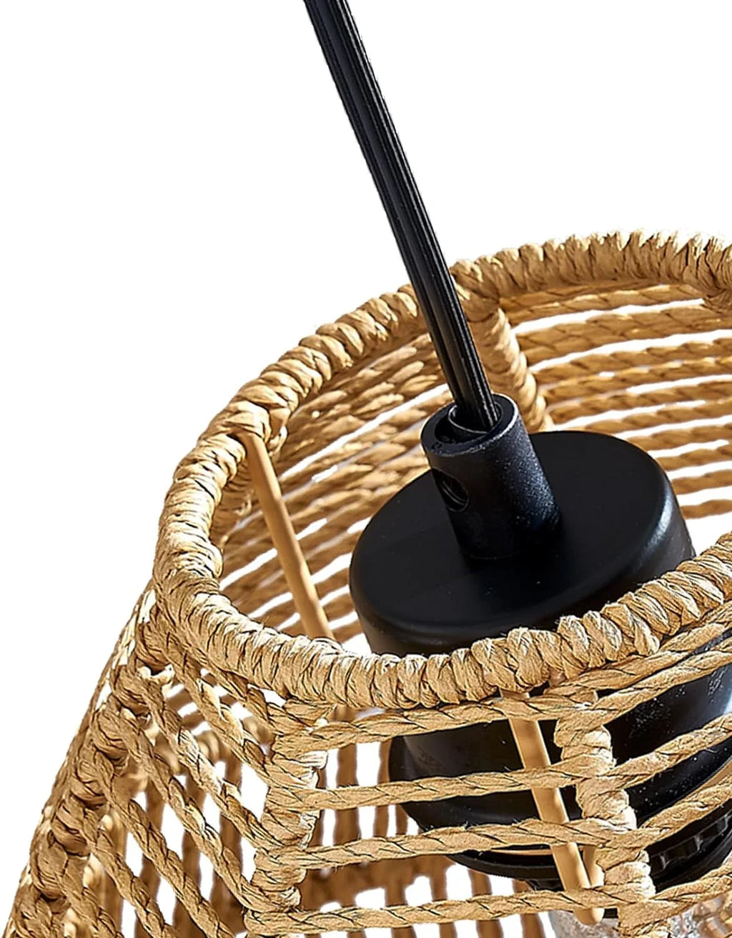 Shade, Lamp Boho Floor with Rattan Farmhouse Woven Lamp Rattan Larger Maxax Black Lamp Standing Arc