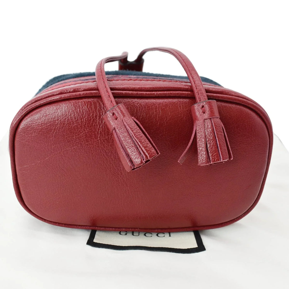 Bag Blue Pre-owned Leather Suede Trimmed 550620 Ophidia Bucket Mini