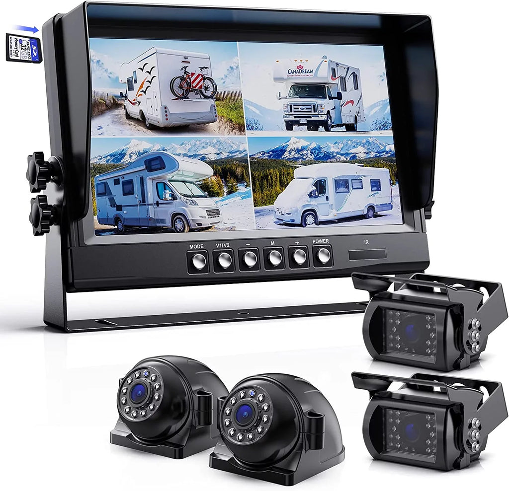 9 inch View Record Moistureproof Night Camera eRapta Function Rear for Vision Quad Camera Screens Trailer 4 Side IP69 Split 1080P Semi and Box Truck Backup