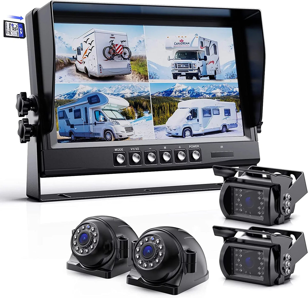 9 inch View Record Moistureproof Night Camera eRapta Function Rear for Vision Quad Camera Screens Trailer 4 Side IP69 Split 1080P Semi and Box Truck Backup