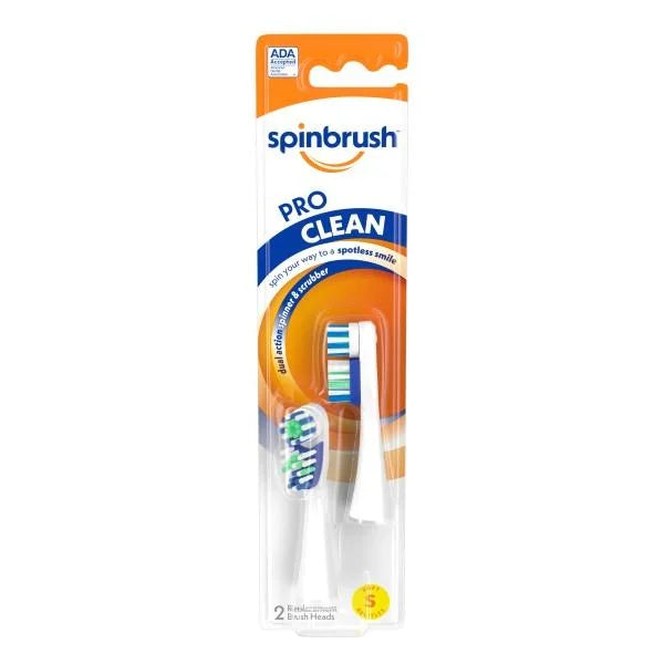 Each Spinbrush Soft Arm - 6 in Hammer Replacement Pro Heads & 2 Brush Clean Pack