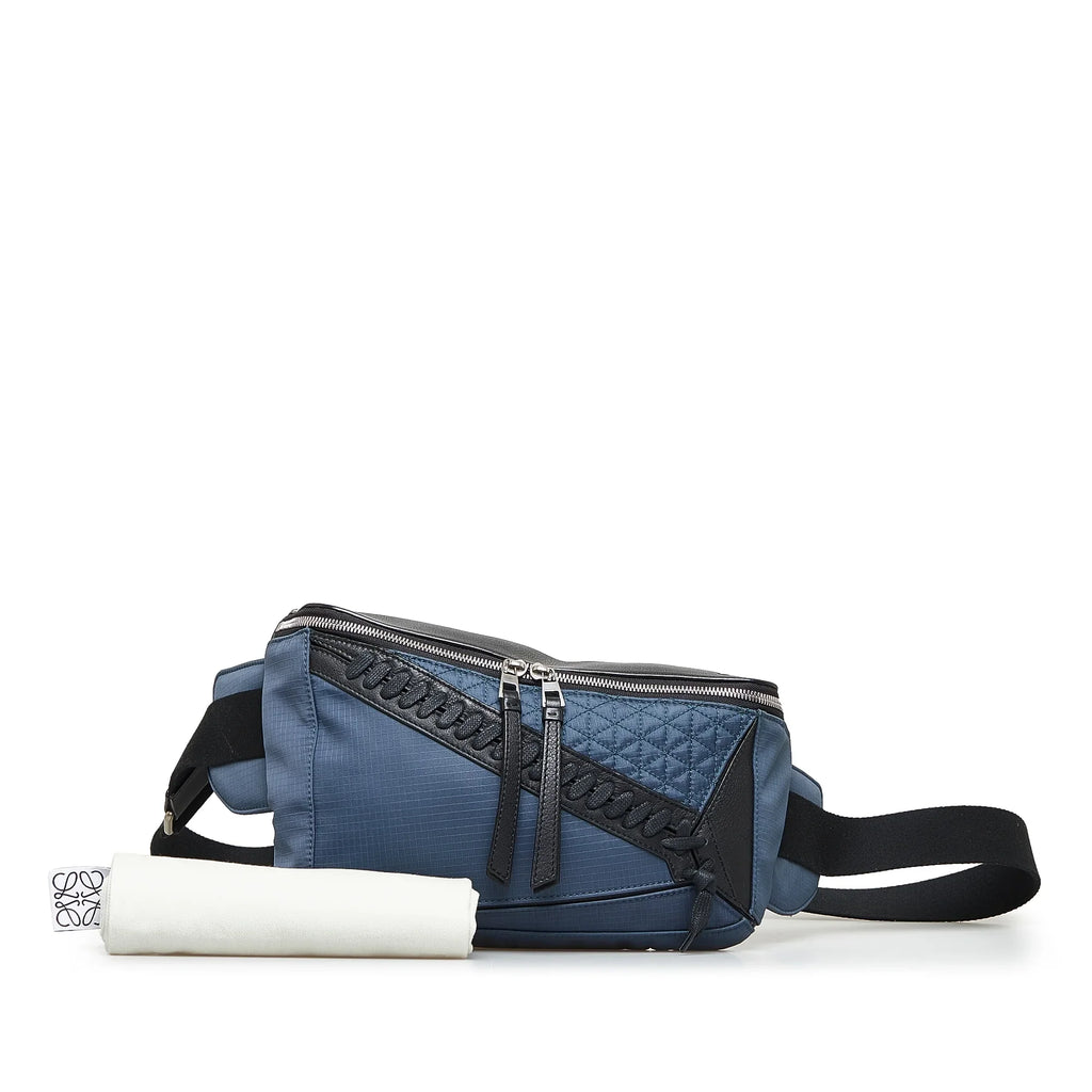 (Good) Authenticated Blue Nylon Fabric Puzzle Belt Unisex Pre-Owned Bag
