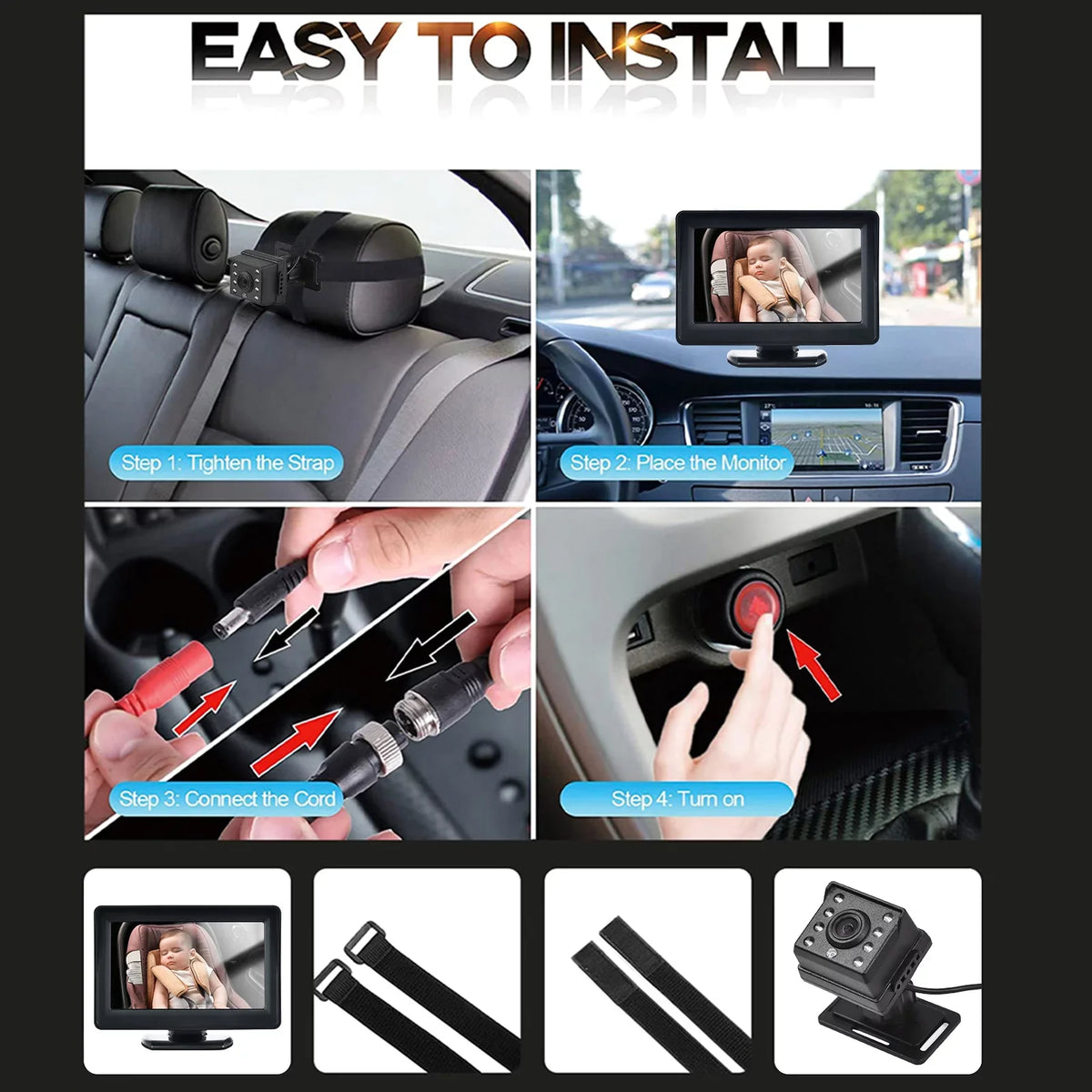 for 1080P Display Easy View Car Mirror Mirror 150° Car Car Rear Installation 4.3 Seat Inch Wide Arealer Facing Monitor Monitor Seat