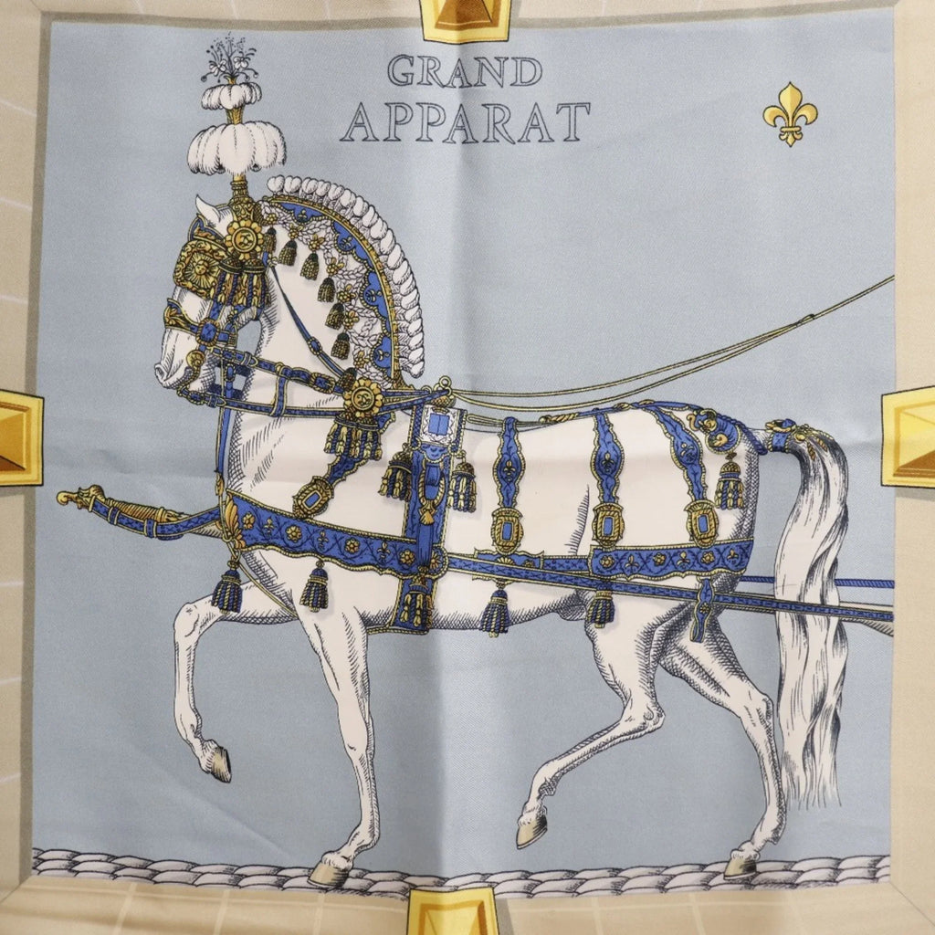 Carre Hermes Scarf (Fair) Pre-Owned 90 Blue Dressed Silk Horse Women's