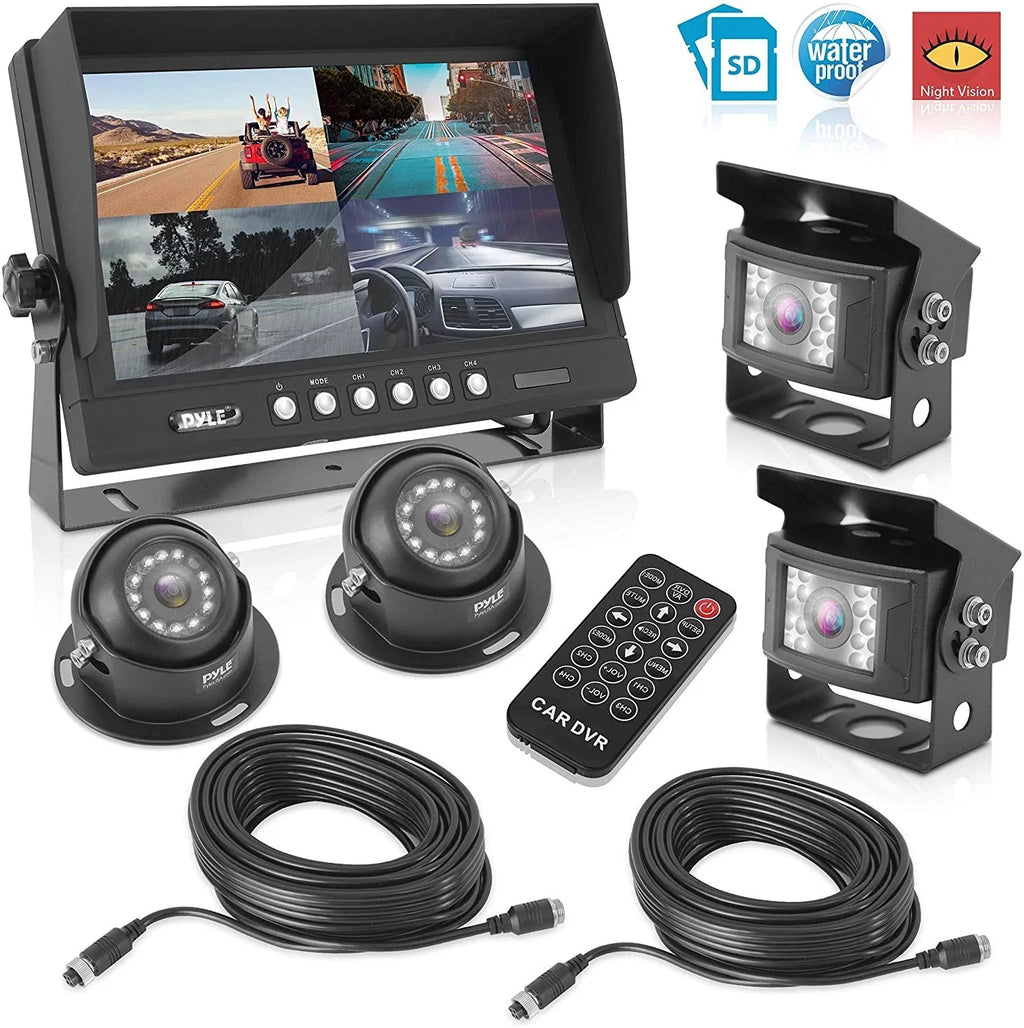 Car PLCMTRDVR47 Recorder, Rearview - w/ Up 9 Vision, Backup Pyle Night View - Mount Universal Kit Parking Back Monitor, System Reverse Rear Vehicle Dual Video Tilt-Adjustable, Truck Camera