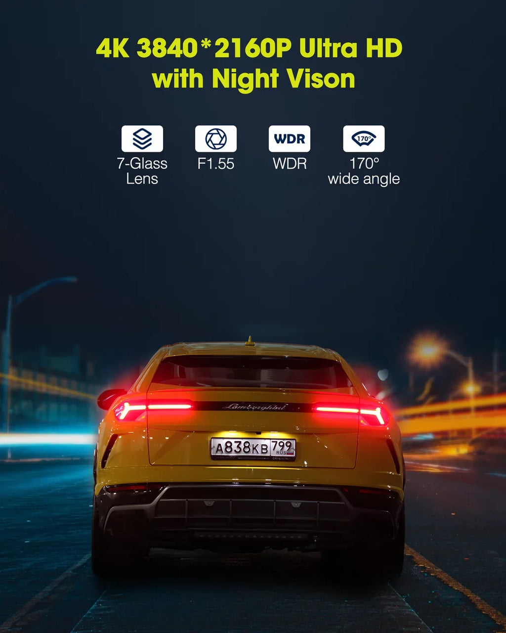 Dash Camera for Control with Front Super Camera Voice Vision, Car WiFi Cam 4K Night Built-in Car