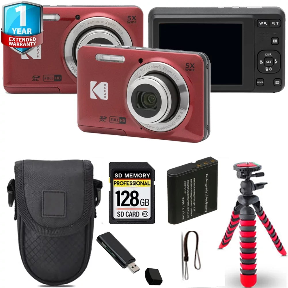 '+ Digital 1 Case+ FZ55 (Red) Kodak Tripod Warranty Camera Yr Spider +