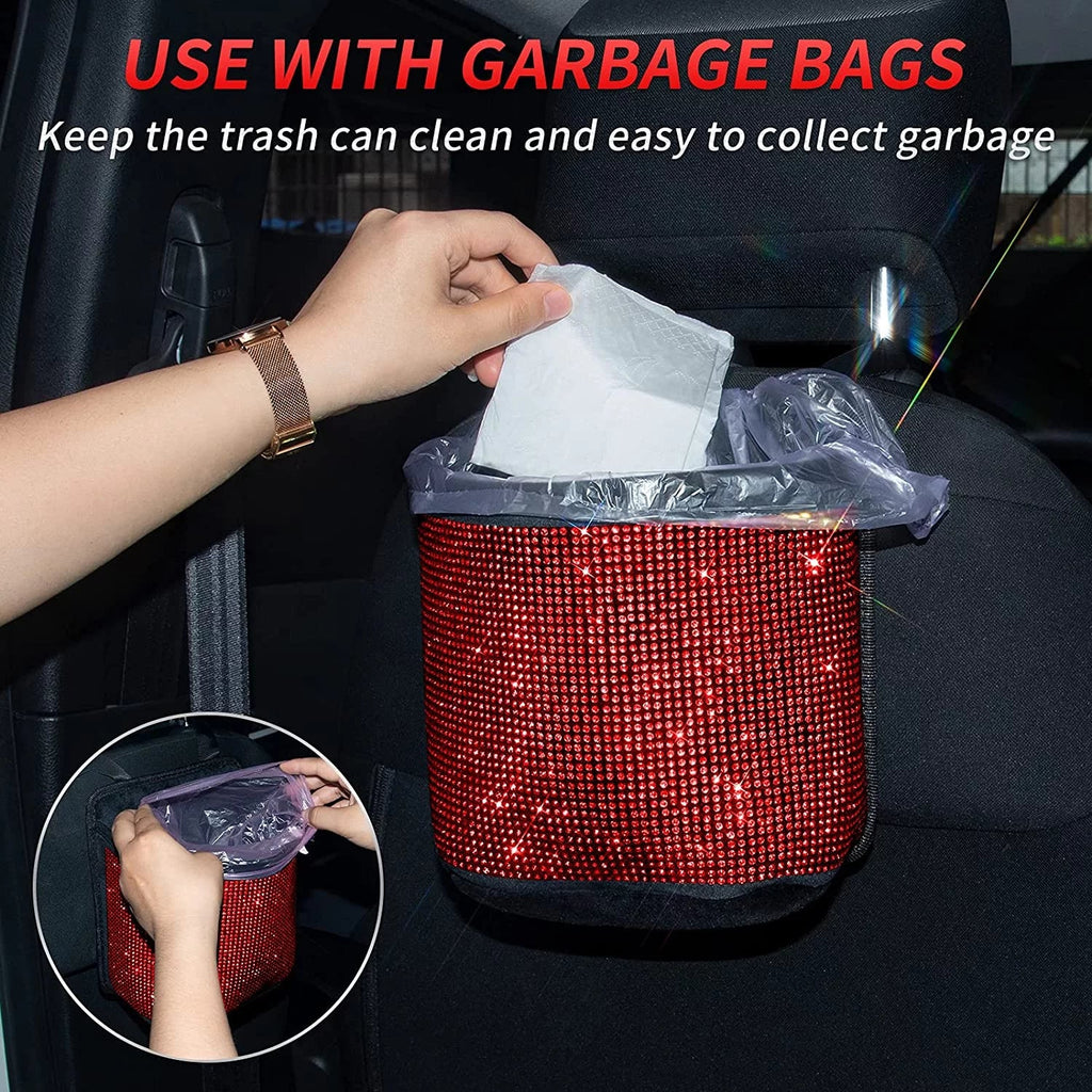 Bling Seat Backseat - Accessories Pocket Can,Rhinestones Car Handbag Car Auto Plush,Red StorageTrash Holder Organizer,Car Net Seat Between eing Bag,3-Pack Seat,Back Storage