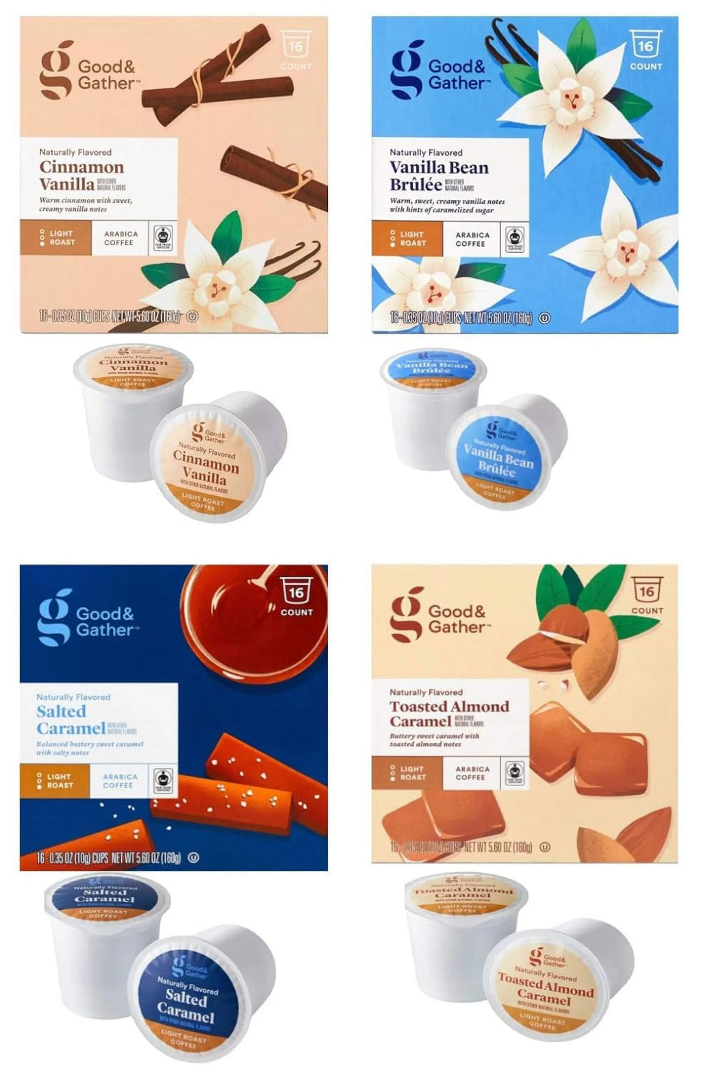 Cinnamon Trade Caramel, Bean 4 Salted Serve Toasted Pods Flavors Flavored Gather Naturally of Vanilla, Vanilla Count(Pack Bundle Fair of and Single Carmel Brulee and Coffee Almond 4) Certified,16 Good