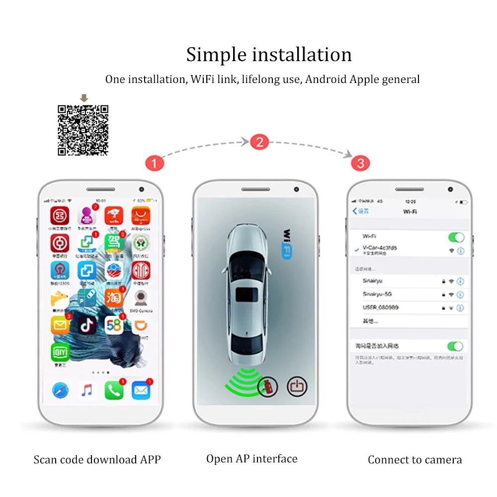 Moistureproof View Camera Backup with Night Wireless Vehicles, Backup Vision, IP67 Rear Monitor Reversing Wireless Camera WiFi Car, Camera for