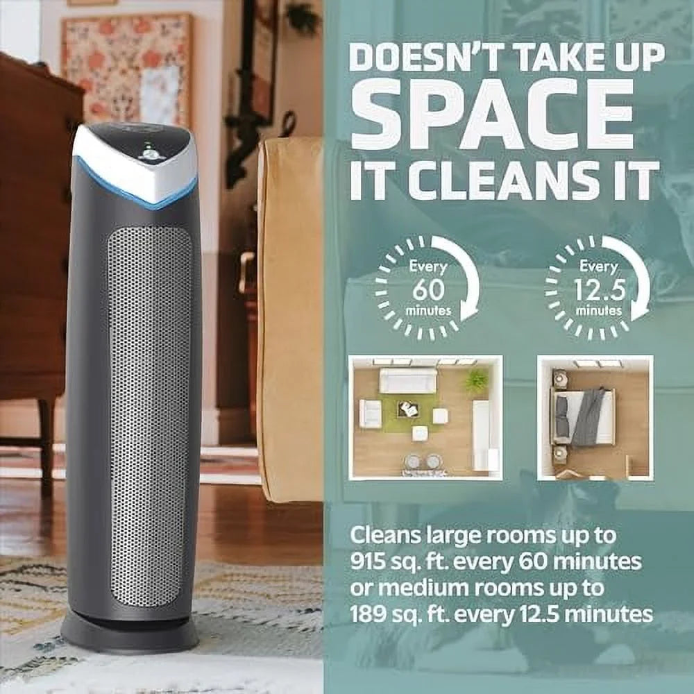 Air 1 Pure Shields Helps Pollutants, Removes 915 Purifier Filter, in Large Genuine Germs, to Hour, 28", Black, up of 13 GermGuardian 99.97% with Reduce AC5250PT Light ft. Sq. Pet -C Rooms