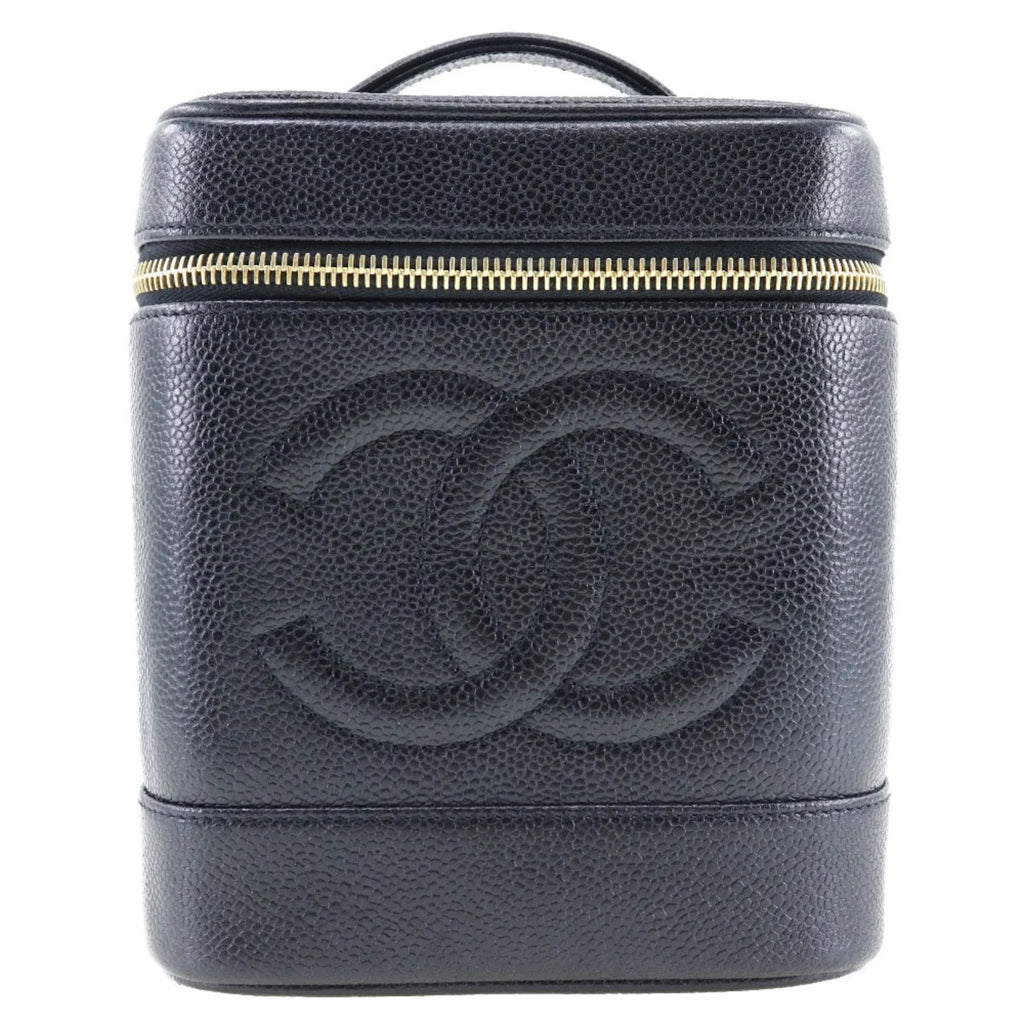 Zipper France in Coco (Good) Pre-Owned Matte Caviar Mark Vanity Made Handbag Ladies Skin Black