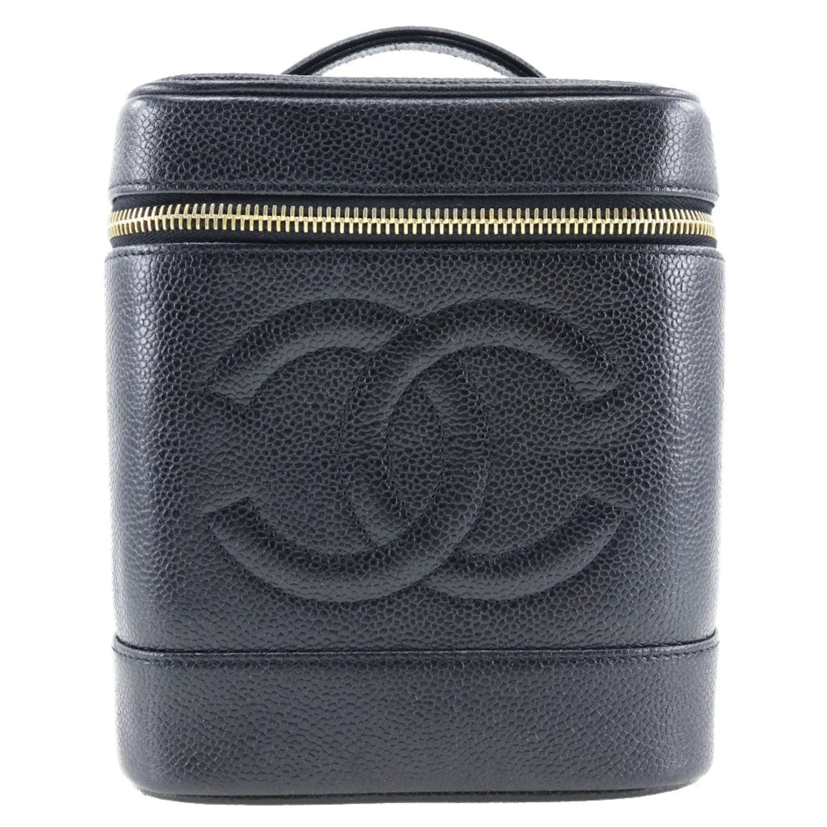 Zipper France in Coco (Good) Pre-Owned Matte Caviar Mark Vanity Made Handbag Ladies Skin Black