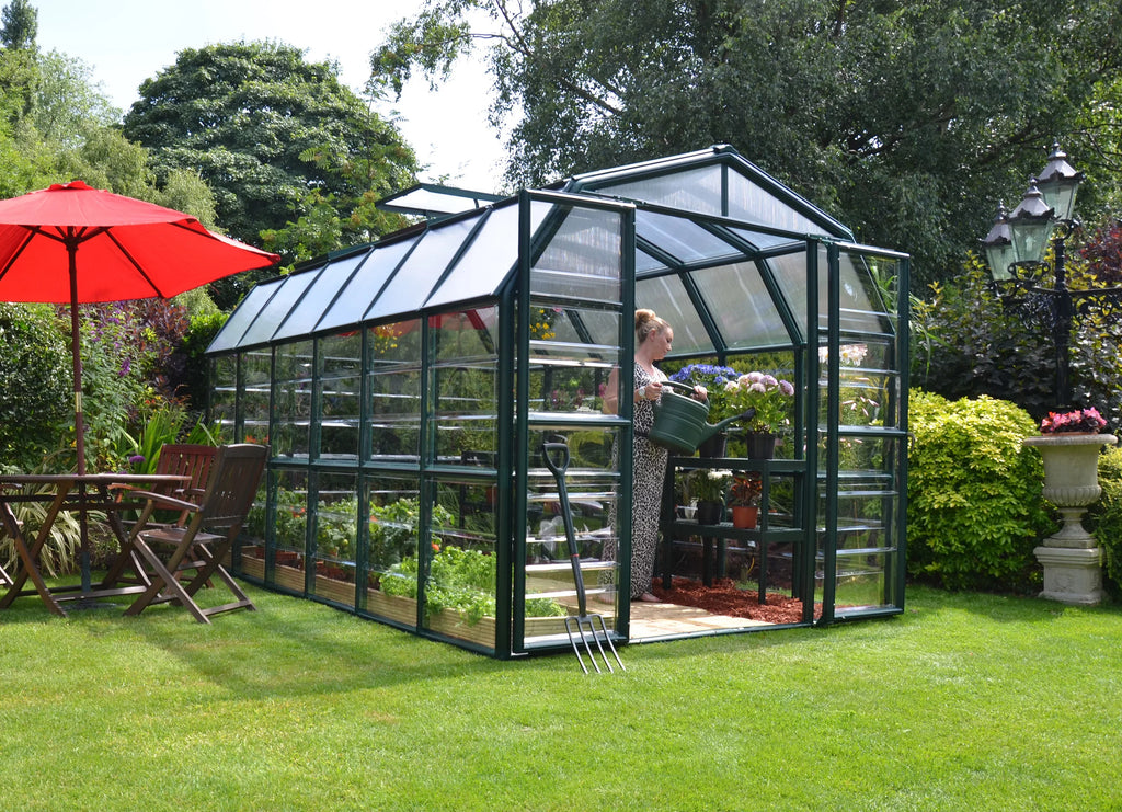 Grand x Clear - Gardener 2 - Greenhouse Canopia Walk-In - 12' Vents 8' Roof with Green Palram