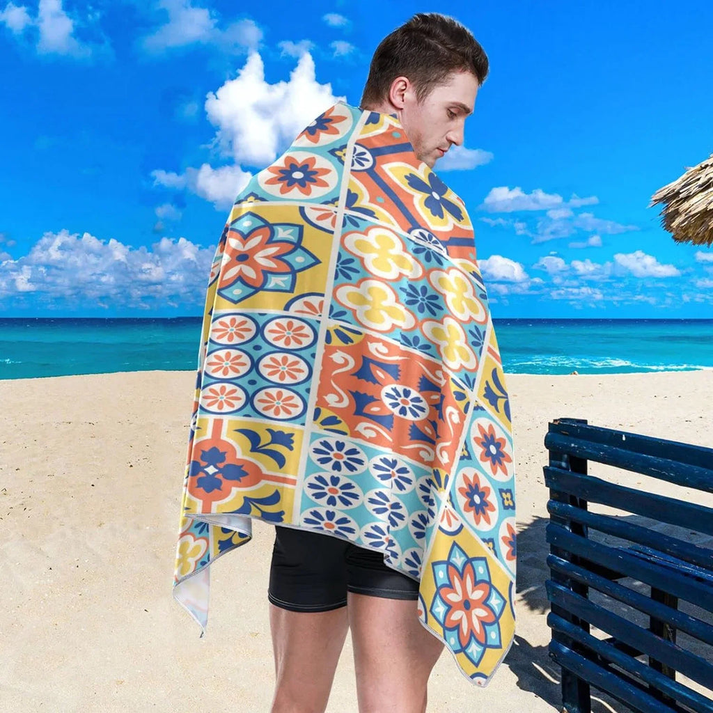 Bestwell Oversized Talavera Multipurpose Lightweight Bath Dry Towel Tiles Towel, Shower Blanket, Yoga 31”X71” Microfiber Mexican Style Towel Beach Sand Free Quick Thin Towel Pool Swim