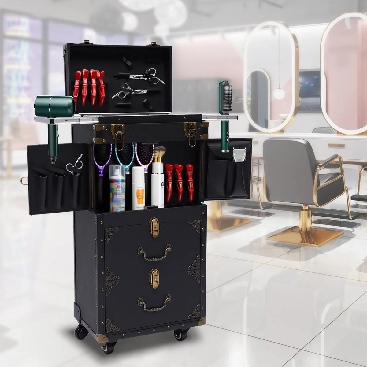 Holder Box Stylist Aiqidi Tool Barber with Train Trolley Lockable Makeup Salon Beauty Hairdressing Luggage Cosmetic Case Travel Organizer Hair Rolling Dryer