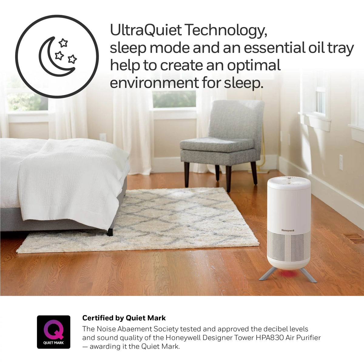 Designer Honeywell HPA830W Tower, ft, 190 sq Series White, Air Purifier