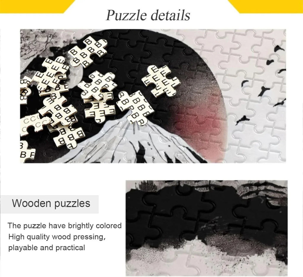 Painting Gift Kids Parents Japanese Exercise Traditional Family Game Fun Friends Print, with 500 Challenging Jigsaw Puzzle Puzzle for Storage Adults, Wooden Brain Bag, for Zigsaw