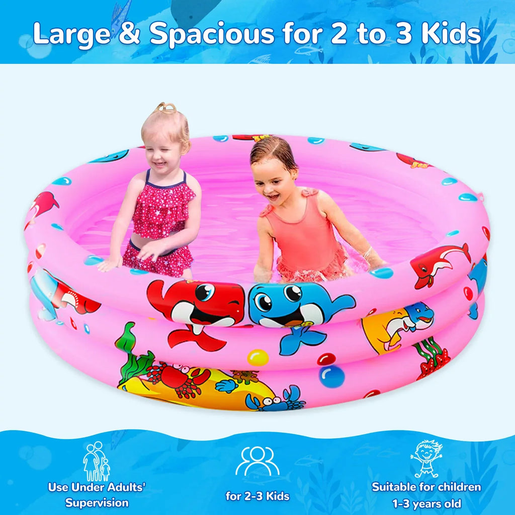 Inflatable Swimming for Kids, Center Kiddie for inflatable Kids/Girls/Boys,Pink Indoor&Outdoor Ring 3 Play Pool Pool Portable Moisture Baby Toddler 47"x12" Pools, Round Swimming Game Paddling