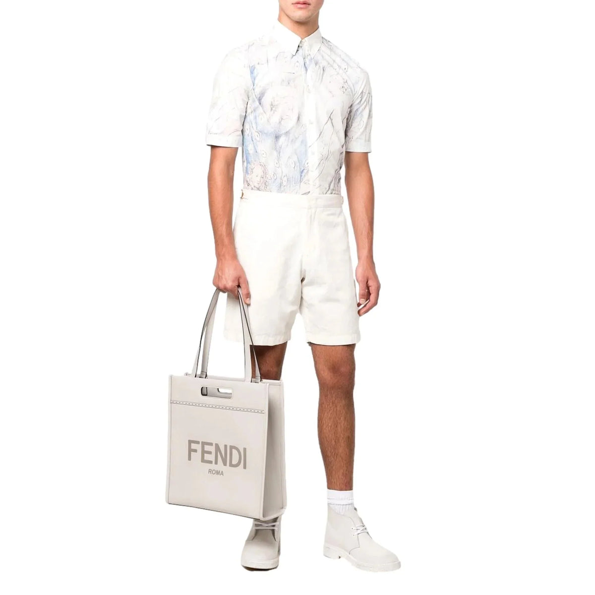 New Roma Fendi Calf Bag Ghiaia Leather Tote