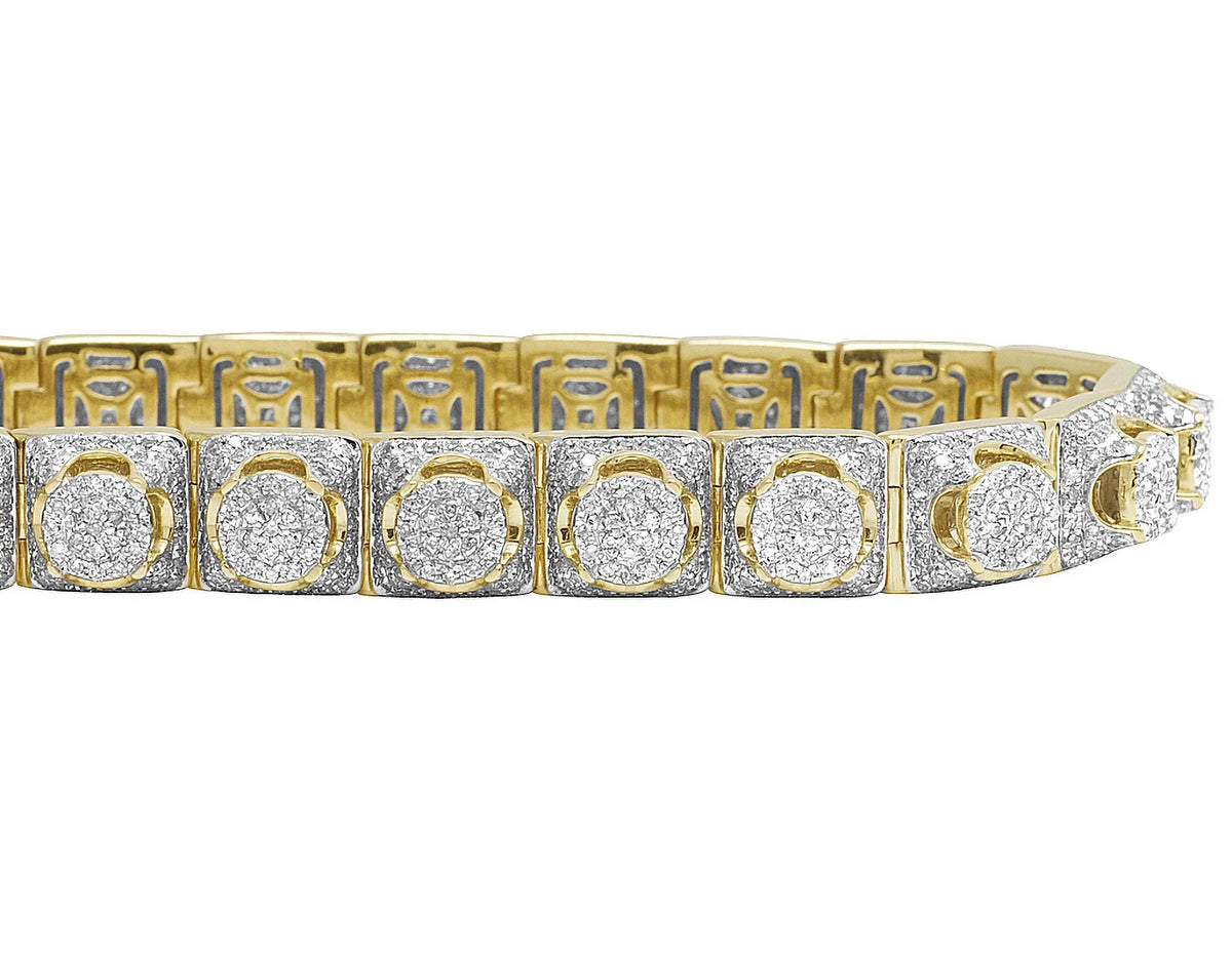 8MM 6.6 Yellow Men's 10K Diamond 8.5" Bracelet Gold Cluster